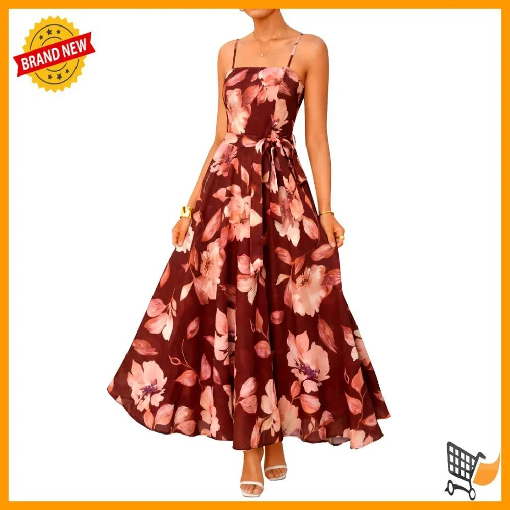 Sleeveless Maxi Dress with Spaghetti Straps, A-Line, Flowy, Formal